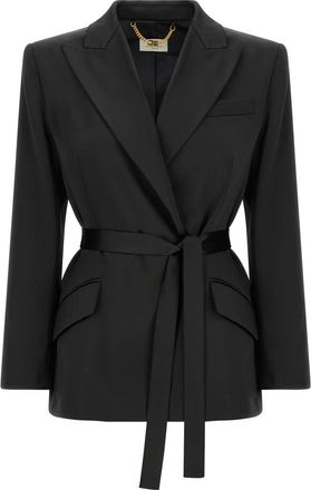 Elisabetta Franchi Double-Breasted Kamerjas Blazer - Dames - Blazers - Zwart - L - Satijn - Jassen