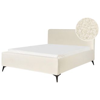 Beliani Cama De Boucl&eacute; 160 X 200 Moderna Estructura De Metal Con Cabecero Patas De Metal Negras Dormitorio Blanco Crema Valognes
