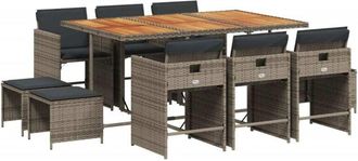 vidaXL Set De Comedor De Jard&iacute;n 11 Pzas Y Cojines Rat&aacute;n Sint&eacute;tico Gris Vidaxl