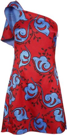 Versace Jeans Couture Gerimpelde One-Shoulder Bedrukte Jurk - Dames - Korte kleedjes - Veelkleurig - XS - Polyester - Kleedjes