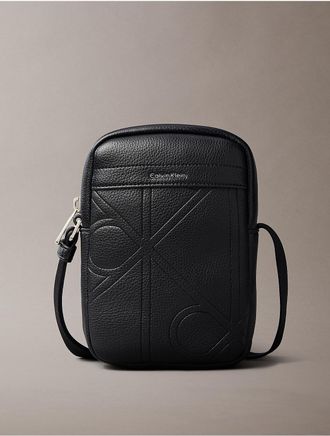 Calvin Klein Mens Allover Embossed Emblem Logo Slim Reporter Bag - Black