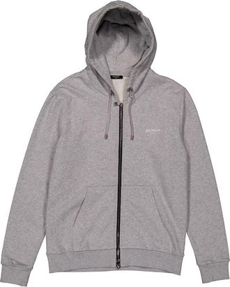 Balmain Mens Eco Design Zipped Flock Hoodie, Size Large