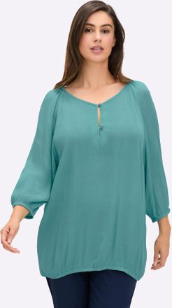 Sheego Longbluse SHEEGO, Damen, Gr. 40, blau (ozean), 100% Viskose, unifarben, V-Ausschnitt, Blusen Longbluse