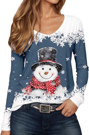 Generic Christmas Jumpers for Women Uk V Neck Christmas Reindeer Jumpers Cute Long Sleeve Pullover Funny ChristmasJumper Novelty Hoodies Xmas Holiday Shirt Go