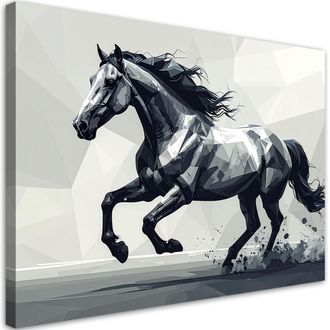 Feeby Cuadro Sobre Lienzo, Caballo Negro Geom&eacute;trico Corriendo, 100x70