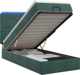 vidaXL Letto Ottomano Con Materasso E Led Verde Scuro 80 X 200 Cm Vidaxl