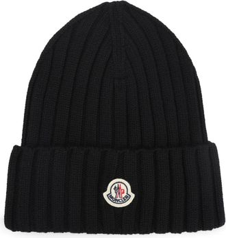 Moncler Virgin Wool Beanie - Dames - Hoeden - Zwart - ONE Size - Wol - Accessoires