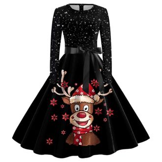 Generic Women Christmas Dresses UK A Line Swing Dress Christmas Outfits Fancy Cute Xmas Printed Dresse Party Cocktail Costume Swing Dresses Round Neck Xmas Gr
