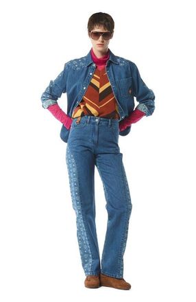 MCM Monogram Jacket in Denim Jacquard in Blue at Nordstrom, Size 40 Eu