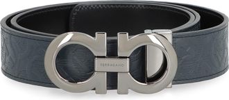 Ferragamo Mens Logo Buckle Leather Belt Blue Calf