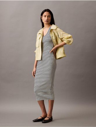 Calvin Klein Jeans Calvin Klein Womens Rib Stripe Slim Midi Dress - Multi - XS