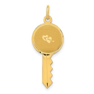 Diamond2Deal 14k Yellow Gold Polished and Satin Hearts Flat Key Charm Pendant