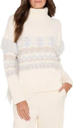 Nic+Zoe Fringe Trim Fair Isle Sweater in Cream Multi at Nordstrom Rack, Size Xx-Large