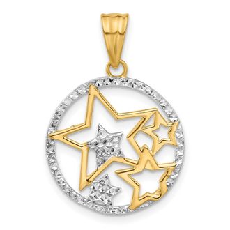 Diamond2Deal 14k Yellow Gold White Rhodium Diamond-Cut Stars Pendant