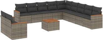 vidaXL Set De Sof&aacute;s De Jard&iacute;n 12 Pzas Con Cojines Rat&aacute;n Sint&eacute;tico Gris Vidaxl