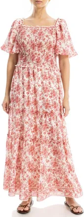 Max Studio Print Smocked Puff Sleeve Maxi Dress in Cream/Red Rosette Toile at Nordstrom Rack, Size X-Small
