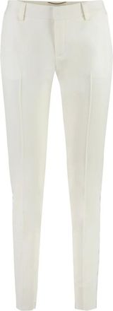 Saint Laurent Broeken, Dames, Wit, M, Leer, Front Geplooide Slim-fit Broek