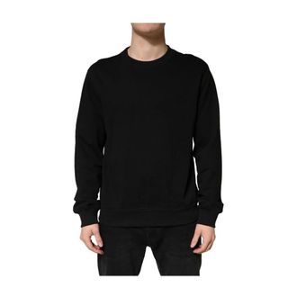 Dolce & Gabbana Round-neck Knitwear, male, Black, Size: XL Cotton Crewneck Sweater