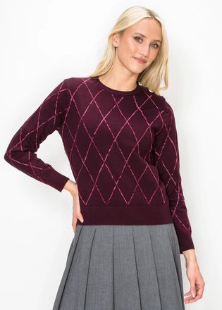 YAL New York Burgundy Sweater with Pink Diamond Detail