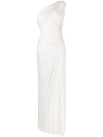 Jenny Packham Abito con paillettes monospalla - Bianco
