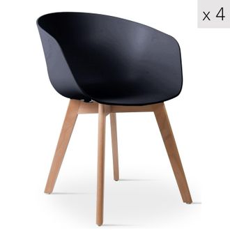 Nordlys Set of 4 Scandinavian Dining Chairs Wooden Legs in Black