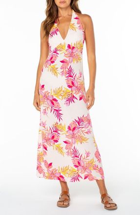 Roxy Beach Day Floral Halter Maxi Dress in Dew at Nordstrom, Size Medium