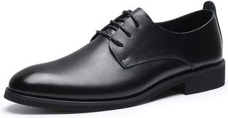 Generic Oxford Shoes for Men Lace Up Round Toe Derby Shoes Leather Block Heel Rubber Sole Non Slip Wedding(7.5 UK) Black