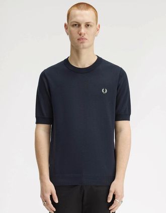 Fred Perry Mens Fred Perry Mens Cotton Knitted T-Shirt - Navy 608 - Black - Size: 42