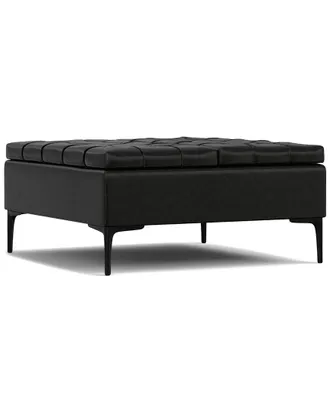 Simpli Home Laura 36in Transitional Square Mid Century Lift Top Storage Ottoman