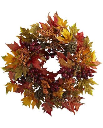 Nearly Natural 24In Maple & Berry Wreath