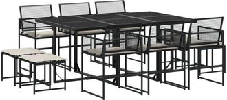 vidaXL Vidaxl - Set De Comedor Jard&iacute;n 11 Pzas Con Cojines Rat&aacute;n Sint&eacute;tico Negro