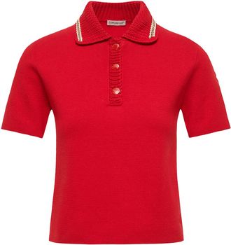 Moncler Moncler Cotton Knit Polo Shirt, Women, Red, Size: Xs