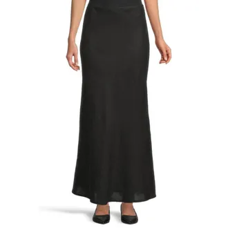 Madewell Womens Madewell Kata Maxi Skirt Jet Black 100% Linen Ruffle Mid Rise DDR2620