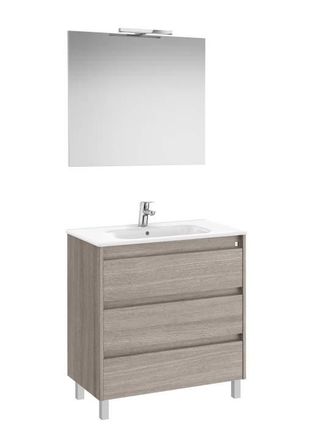 Roca Mueble Lavabo 800mm Tenet 3 Cajones + Espejo Y Aplique Led City Oak