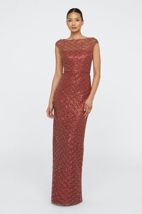 Theia Aura Beaded Column Gown in Copper at Nordstrom, Size 16