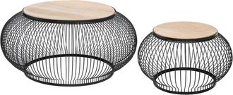 Atmosphera Juego De 2 Mesas Bajas Negras - Metal Y Madera De Mango - Atmosphera Cr&eacute;ateur DInt&eacute;rieur