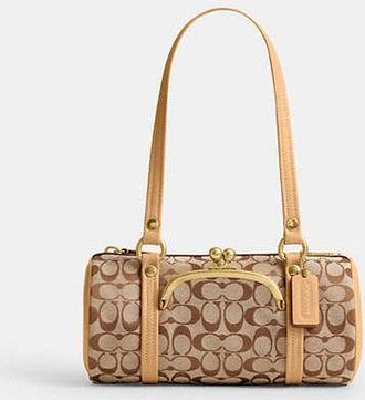 Coach Kisslock Barrel Bag 28 In Signature Jacquard