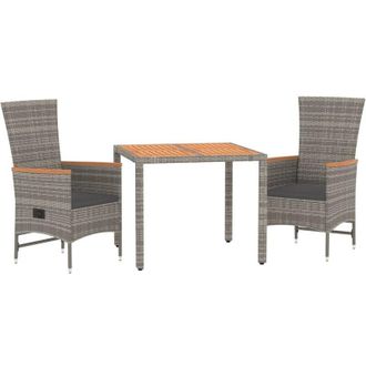 vidaXL Vidaxl - Set Comedor De Jard&iacute;n 3 Piezas Con Cojines Rat&aacute;n Sint&eacute;tico Gris