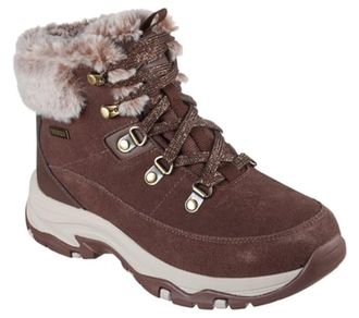 Skechers Womens Trego Snow Worries Boots, Chocolate Suede/Duraleather/Faux Fur, 4 UK