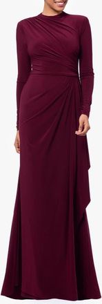 Betsy & Adam Ruffle Long Sleeve Sheath Gown in Wine at Nordstrom, Size 10