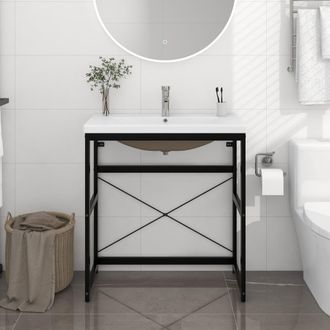 Berkfield Home Bathroom Washbasin Frame with Built-in Basin Black Iron
