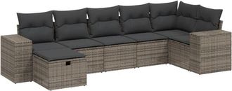 vidaXL Vidaxl - Set De Sof&aacute;s De Jard&iacute;n 7 Piezas Con Cojines Rat&aacute;n Pe Gris