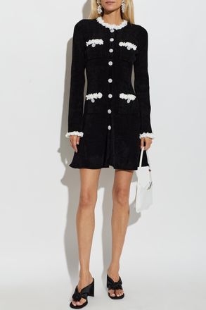 Self Portrait Knit Dress With Floral Trim, Womens, Black