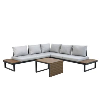 Pondecor Interiorismo Rinconera en aluminio gris con tejido gris y polywood