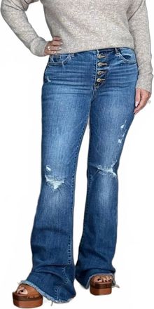 Judy Blue Dont Be So Buttoned Up Flare Jeans In Medium Wash