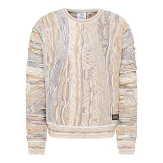 Carlo Colucci Gebreide trui met opvallend patroon - Heren - Ronde hals truien - Beige - M - Truien & Vesten