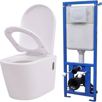 vidaXL Inodoro De Pared Con Cisterna Oculta Cer&aacute;mica Blanco Vidaxl