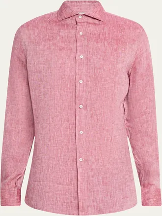 Brunello Cucinelli Mens Linen Classic Fit Button-Down Shirt