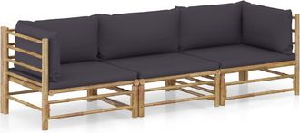 vidaXL Set De Muebles De Jard&iacute;n 3 Piezas Bamb&uacute; Y Cojines Gris Oscuro Vidaxl