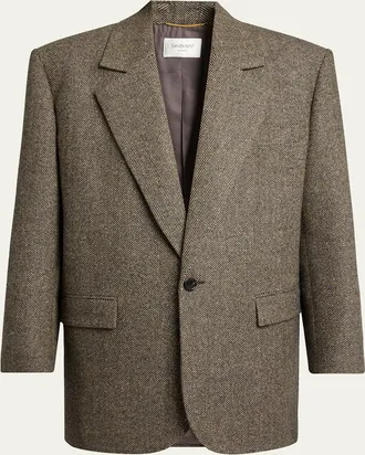 Saint Laurent Herringbone Wool Single-Breasted Jacket